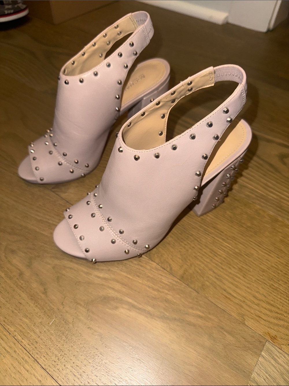 MICHAEL KORS Studded Open-Toe Slingback Heels - Blush Pink